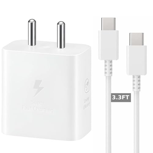 Image of Samsung 25W GaN Fast Charger with Type-C 1m Cable for Galaxy A55|A16|A36| A56|A06|M07|M17|M36|M35|M16|M06|M07|M17e|M05|M56|F36|F06|F05|F56|S25| 25watt USB C Fast Adaptor Charge, White