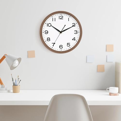 Image of AKCISOT 14 Inch Wall Clock, Silent Battery Operated Analog Clock, Walnut