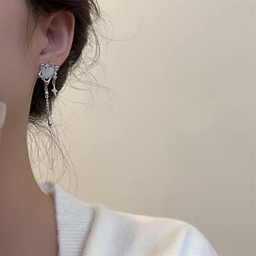 Moonstone Heart Stainless Steel Earrings For Women Teen Girls Tassel Silver Star Dangle Earrings Dangling Y2k Earinging Earrings4