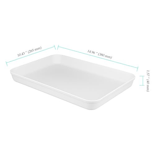 4 PCS White Plastic Serving Trays, 15 x 10.4 x 1.6 inch Rectangular Cafeteria Fast Food Trays for DIY Projects, Home, Party