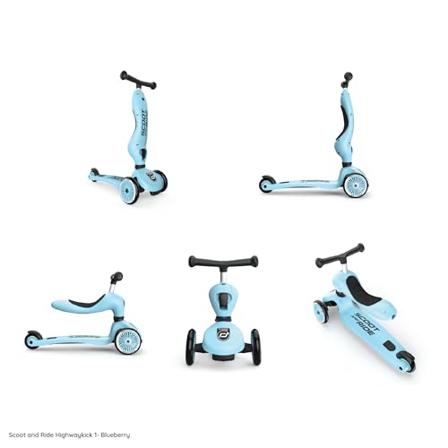 Image of Scoot & Ride Highwaykick 1, 2-in-1 Kids Scooter with Seat, Blueberry