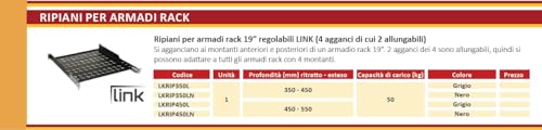Link LKRIP450L Ripiano Per Armadio 19" 1 Unità - 4 Attacchi Frontale + Posteriore Profondità 450 Mm. (Universale) Colore Grigio - 7