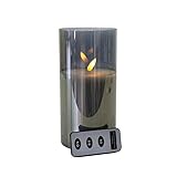 Hochwertige LED Kerze im Glas - mit Fernbedienung & Timer - ⌀ 10 cm - Realistische & Flackernde Flamme - Weihnachten Deko (Grau, Medium: 20 cm)