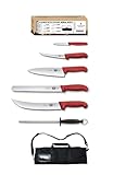 Victorinox Swiss Army 7-Piece Master Competition BBQ Set with Red Fibrox Pro Handles and Knife Roll