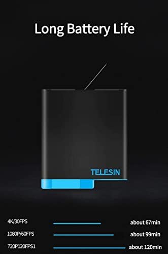 TELESIN Triple Charger Battery Storage Box Suit, 3-Channel Battery Charger Charging Box with 2 Rechargeable Lithium-ion Batteries Replacement Battery Pack for GoPro Hero 8 black/Hero 7/Hero 6/5 Black