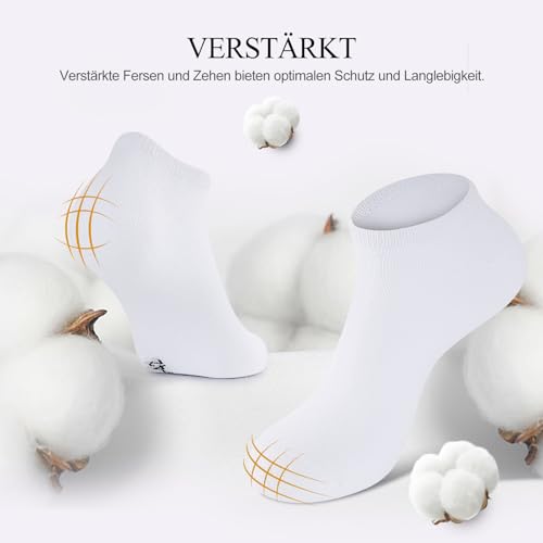 Niorasen Sneaker Socken Herren Damen, 10 Paar Baumwolle Kurze Sneakersocken Halbsocken, Weiß 39-42