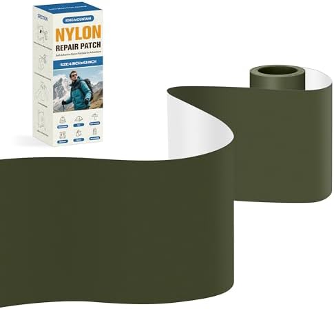 KING MOUNTAIN Self Adhesive Nylon Fabric Repair Tape, 4×63 Inches, Quick Down Jacket Repair Patch, Waterproof Outdoor Gear Patch Kit for Tent,Backpacks,Umbrella, Gloves, Sleeping Bag (Army Green