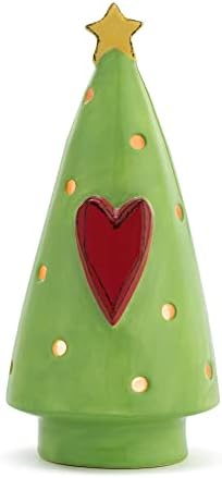 DEMDACO Christmas Tree Heart Green and Red 8 Inch Stoneware Tea Light Candle Holder