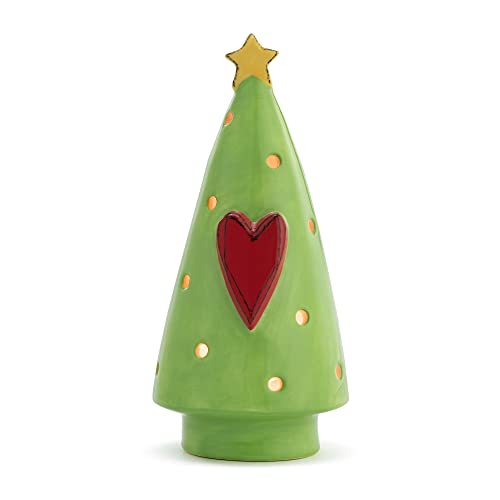 Demdaco Christmas Tree Heart Green And Red 8 Inch Stoneware Tea Light Candle Holder #TOP3