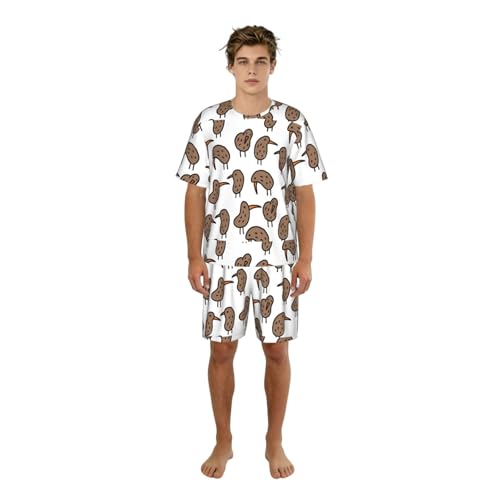 Pijama de dos piezas para hombre Kiwi Birds de camiseta y pantalones cortos