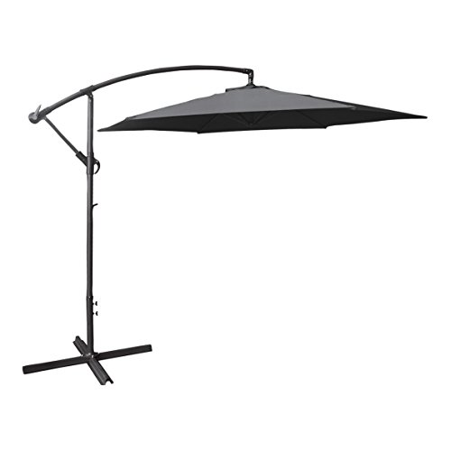 GardenKraft 14830 3m Banana Parasol 6 Ribs Cantilever Hanging Umbrella with Crank Mechanism for Outdoor, Garden and Patio, Grey