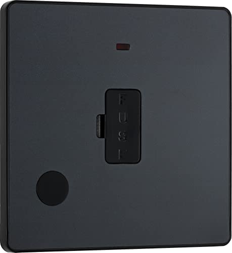 Image of BG Electrical Unswitched Fused Connection Unit with LED Power Indicator and Flex Outlet, Fused Spur FCU, Double Pole, Screwless Front Plate, Round Edges, Evolve, Matt Grey, 13A, PCDMG54B