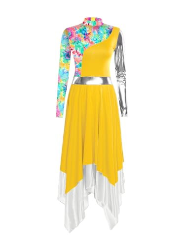 Women Liturgical Praise Dance Dress Worship Dance Costume Yellow X-Large