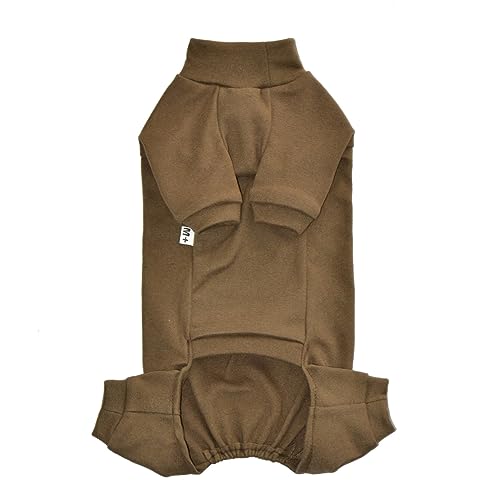 Sphynx Cat Four Leg Warm Fleece Pajamas Elastic Pet Clothes for Hairless Cats Surgery Recovery Suit for Sphynx, Devon, Cornish (Coffee, XL (12-14.3 lbs))
