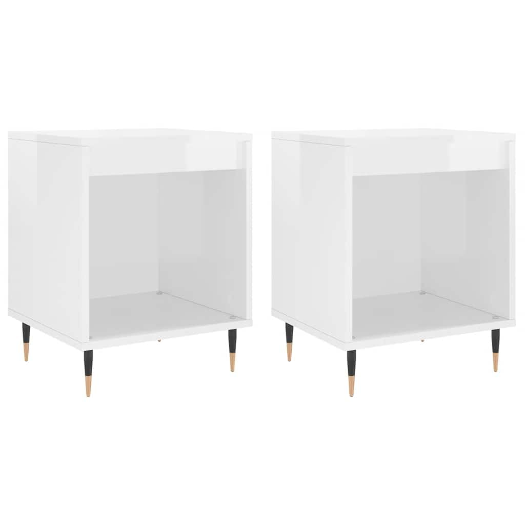 Table de chevet compartiment de rangement lot de 2 blanc brillant 40x35x50 cm meuble de nuit