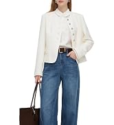 GOELIA White Tweed Blazer for Women Wool Blend H-Line Cropped Jacket