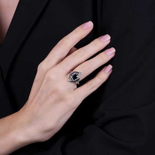 Image of Gemondo USA 925 Sterling Silver Black Spinel, Marcasite & Black Enamel Art Deco Ring