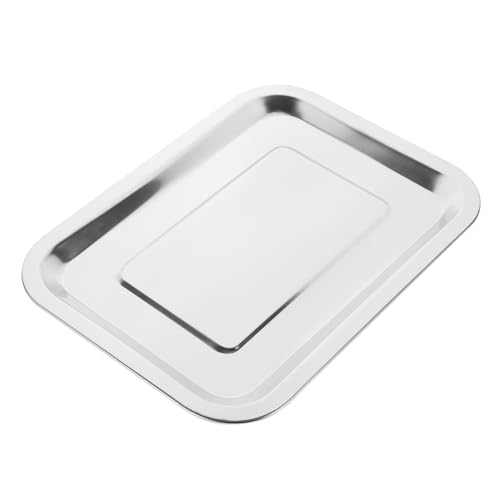 POPETPOP Bandeja Metálica Para Horno De Acero Inoxidable 304, Rectangular 27x20x2 Cm, Multiusos Para Barbacoa y Almacenamiento De Alimentos, Uso Doméstico y Restauración