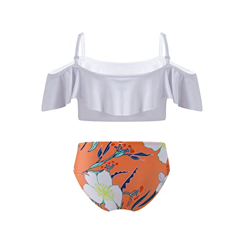 Kids Girls Off Shoulder Bikini Swimsuits Ruffle Tankini Top and Briefs Swimwear Bathing Suit4