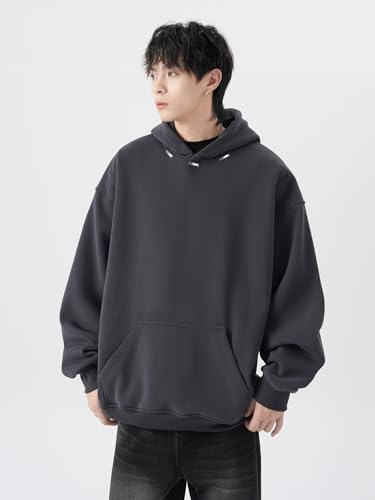 Men's High Street Fleece Lined Hoodie Loose Fit Couple's Style Spring3