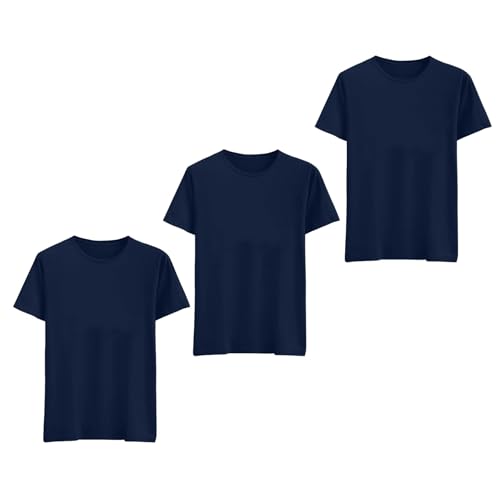 T-shirt doux pour garçons et filles qui évite les irritations lot de 3 basiques bleu marine 7-8 ans