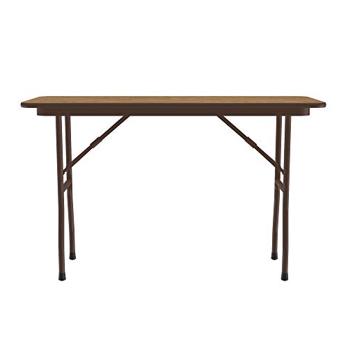 Correll 18"X48" Commercial Duty Small Folding Table, Medium Oak Melamine Top, 5/8" Thick Core, Made In Usa, Portable, Strong Steel Apron (Cf1848M-06) #TOP1
