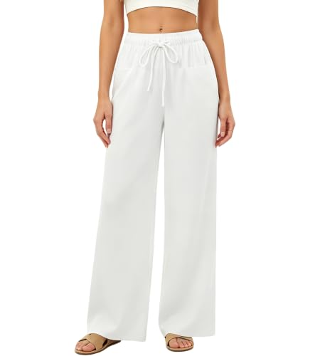 Neteson Pantalon Fluide Été Femme Lin Coton Pantalon Ample Pantalon Palazzo