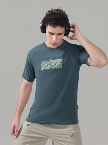 Image of TECHNOSPORT Men's Typography Printed T-Shirt COTFLEX Quick Dry Slim Fit Round Neck Sports Tee for Gym Running Casual Wear UPF50+ Anti Odour
