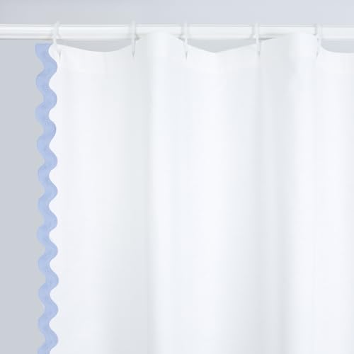 YINFUNG Scalloped Shower Curtain Cotton Blue White Bathroom Curtains Textured Thick Heavy Duty Cloth Hotel Rustic Girly Neutral 72x84