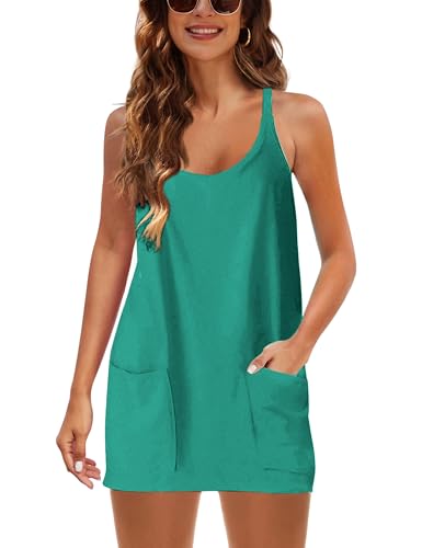 Image of Lianlive Women Athletic Mini Dresses Built-in Shorts Set Summer Sleeveless Sundress Hot Shot Mini Dress