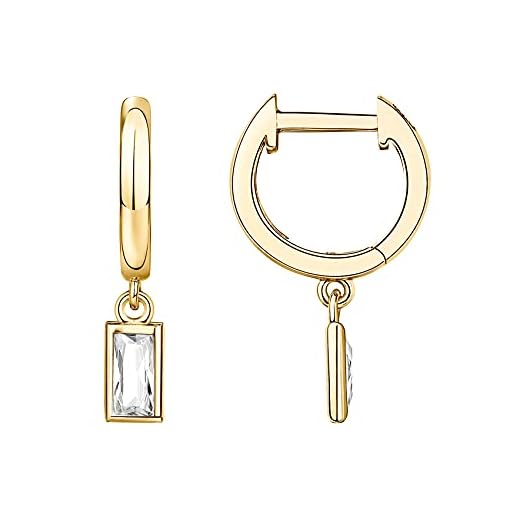 PAVOI 14K Gold Plated S925 Sterling Silver Post Drop/Dangle Huggie Earrings for Women | Dainty Earrings (Baguette, Yellow-Gold-Plated)