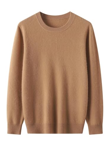 Men's Winter Solid Wool Pullover Sweater Men O-Neck Long-Sleeve Cashmere Knitwear(Khaki,Medium)