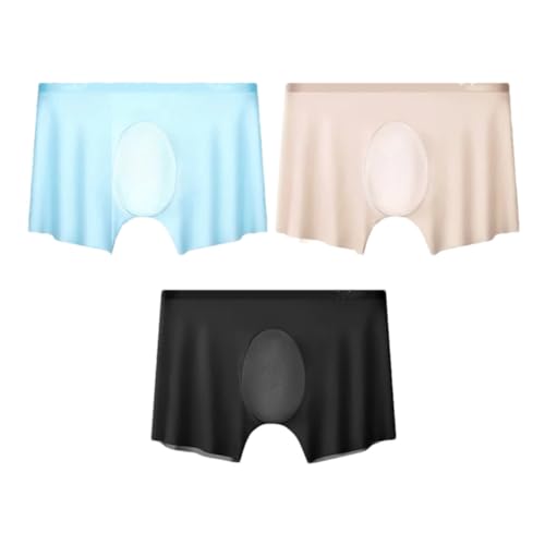 3 unids/lote de los hombres de seda de hielo boxeadores ultra delgado transpirable ropa interior suave bragas sin costuras boxeador, M3001-3c, XXL