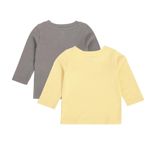 Image of miniklub Baby Round Neck Full Sleeve Knitted Cotton T-Shirt, Pack of 2 (Yellow /Grey Color)