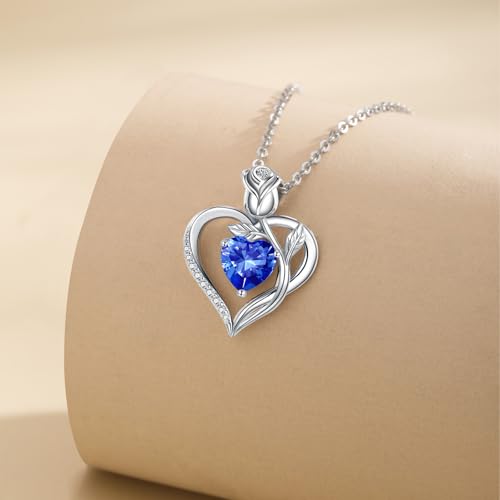Image of Heart Birthstone Necklace for Women I Love You