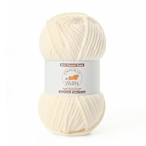 Image of Fluffy Velvet Yarn for Crocheting, Chunky Chenille Baby Blanket Yarn for Crocheting, Soft Fuzzy Puzzle Yarn for Knitting, 100g /3.53oz Bulky Thick Amigurumi Crochet Yarn(Milky White)