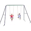 Balançoire Portique Enfant 2en1 Outsunny - Siège + Face à Face, 255x160x180cm Vert Gris