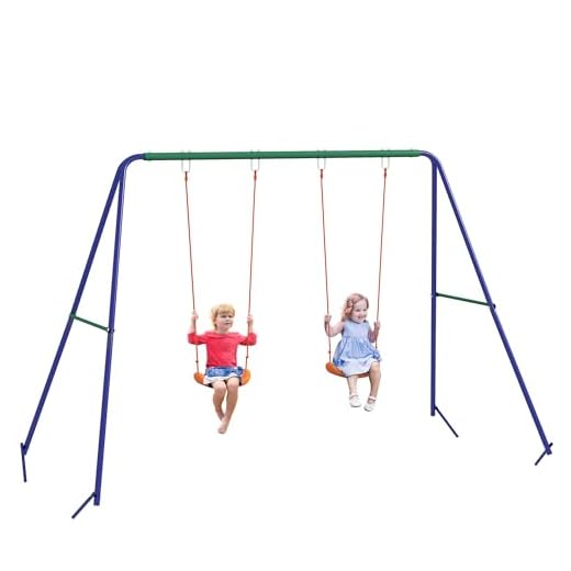 Outsunny Altalena per Bambini 3-8 Anni con 2 Seggiolini e 4 Picchetti, Altalena Doppia da Giardino in Metallo e PP, 269x160x180 cm, Multicolore