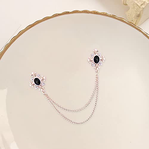 Image of Anmpab Cross Crystal Tassel Chain Brooch Gold Silver Tassel Collar Pins Broochs Rhinestone Lapel Pin for Men Women Suit Accessories