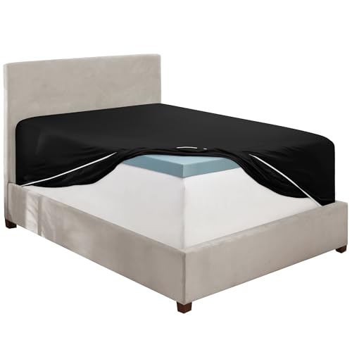 Image of Hearth & Harbor Extra Deep Pocket Full Fitted Sheet - Fits 18 to 24 Inch Mattress - Ultra Soft 1800 Microfiber, Wrinkle-Free & Breathable - Hotel Luxury Fitted Sheet Only, Black