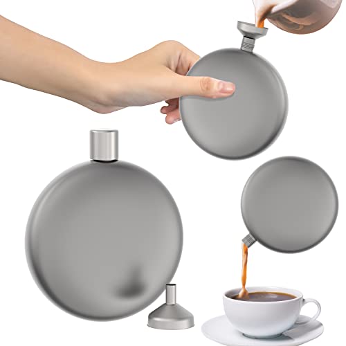 Tiandlife Cute Liquor Flask,Titanium Drinking Flasks, Round Flask With Funnel, Leakproof Hip Hidden Flask, No-Sweat No Condensation Portable Wine Flasks, For Pocket Purse.(Silver -5 Oz/160Ml) #TOP1