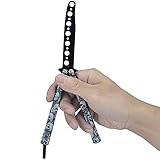 JIUAI Butterfly Knife Trainer,Folding Steel Metal Balisong Training Knife Tool for CS GO Lovers,Pocket Practice Training Knifes,Unsharpened Blade 100% Safe for Practicing Flipping Trick,Skull Gray - Image 2