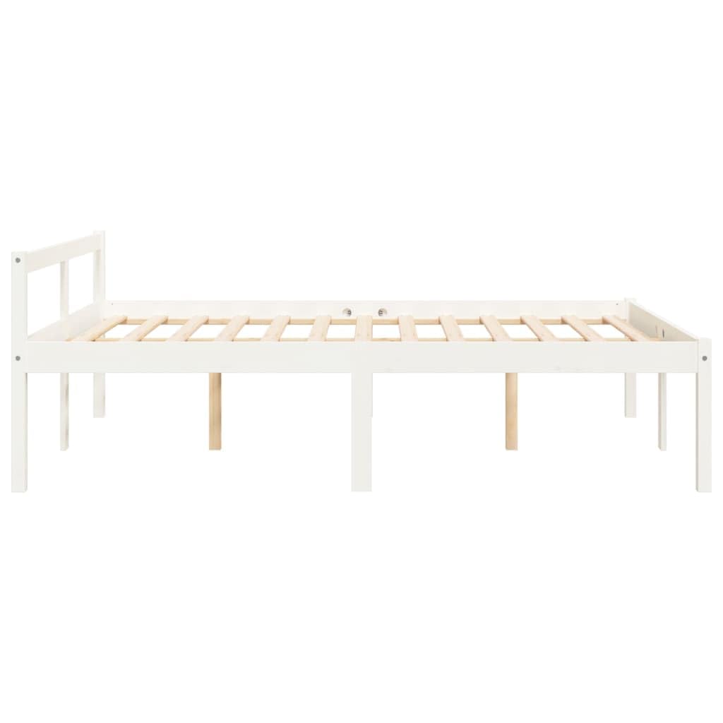 Seniorenbett Weiß Massivholz Kiefer 120x190 cm mit Lattenrost, Kopfteil und Stauraum, Robustes Bettgestell für Schlafzimmer, seniorengerecht und komfortabel