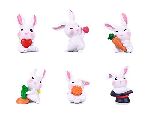 HoneyToys 6pcs Resin Mini Rabbits, Miniature Figurines, Fairy Garden Accessories, Fairy Garden Supplies, Fairy Garden Animals for Fairy Garden, Plant Pots, Bonsai Craft Decor