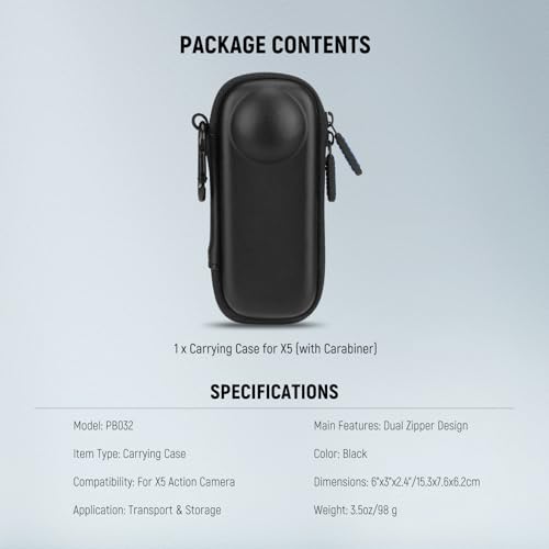 Image of NEEWER BASICS Carrying Case Compatible with Insta 360 X5, Portable Small Travel Protector Hard Shell Protective Storage Bag with Carabiner, Action Camera Accessories Compatible with Insta360 X5, PB032