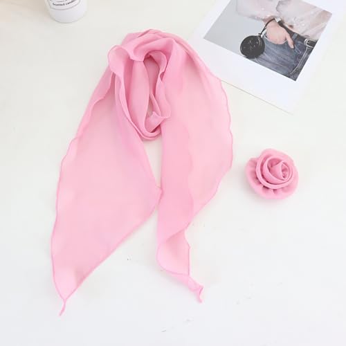 Rose Flower Silk Scarf for Women Style Necktie Decorative Neck Scarf Elegant Handtied Neck Scarf Triangle Scarves.Off White3
