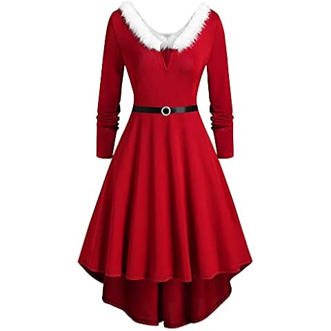 KOG Vintage Weihnachtskleid für Damen Langarm Weihnachtskleid Damen Elegant Weihnachts Kleidung Festkleider Cover