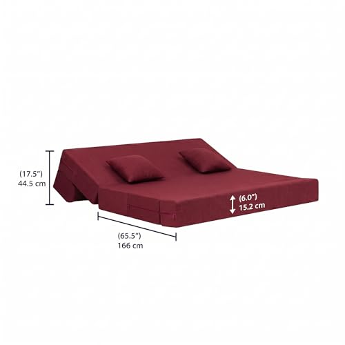 Image of Foldable Four Seater Sofa Bed 6 X 6 Ft Jute Fabric Washable Cover Sofa Cum Bed with Cushions Convertible Sofa Bed for Home (Red Color - Pre-Assembled)