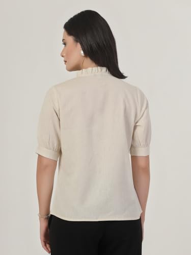 Image of Style Quotient Women Solid Beige Regular Fit Flex Formal Shirt