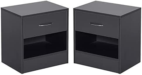 Set Black Bedside Table, MDF Nightstand with Storage, Compact Design for Bedroom, Living Room, or Nursery, Household Furniture, 41x28x39cm(Black)